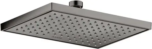 Kopfbrause in rechteckiger Form mit zahlreichen Düsen, montiert an einem zentralen Halter, hergestellt von AXOR in poliertem schwarzchrom.